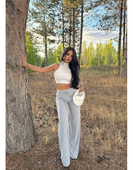 Fitilli Şardonlu Pantolon Gri A4058