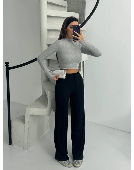 Fitilli Şardonlu Pantolon Siyah A4058