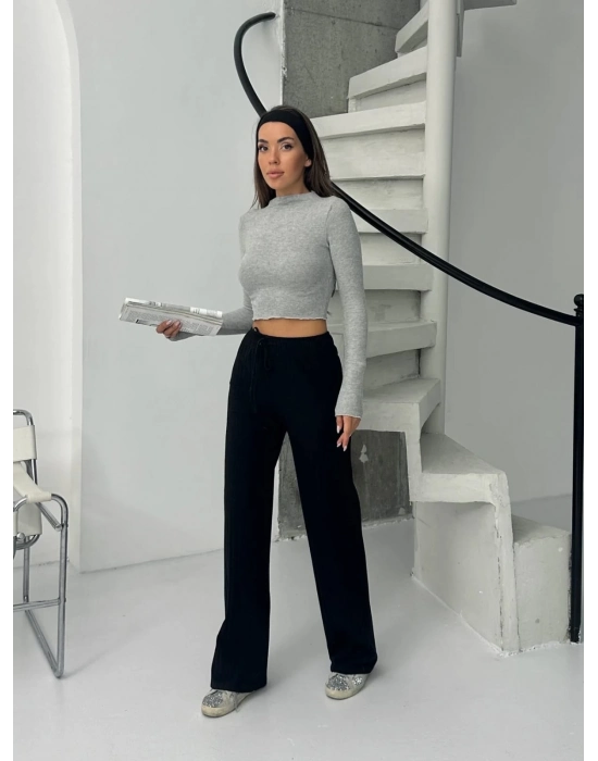 Fitilli Şardonlu Pantolon Siyah A4058