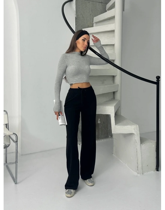 Fitilli Şardonlu Pantolon Siyah A4058