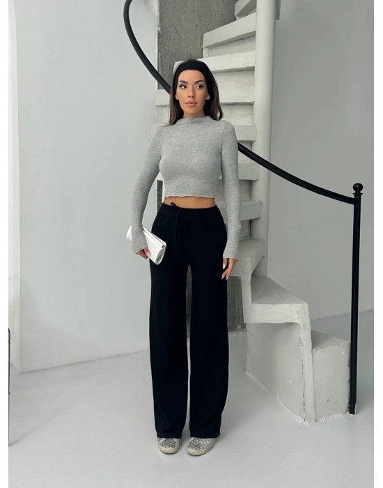 Fitilli Şardonlu Pantolon Siyah A4058