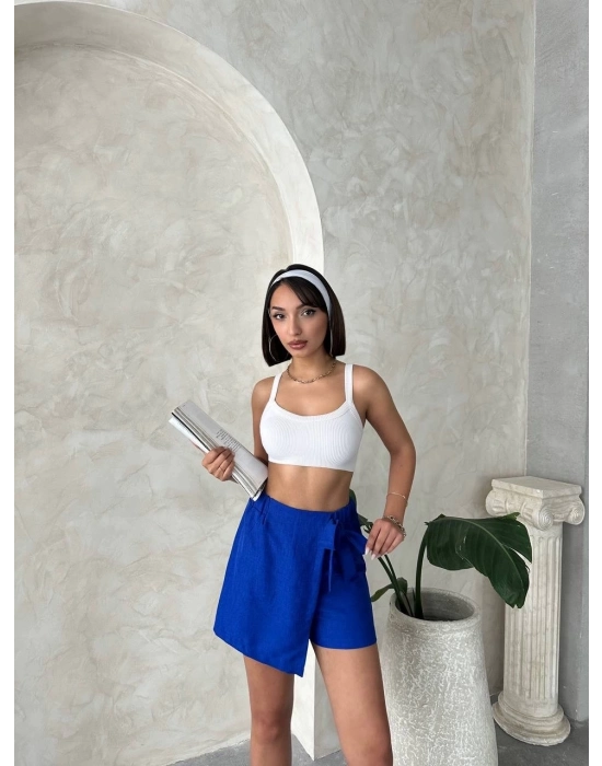 Fiyonklu Şort Etek Saks S255021