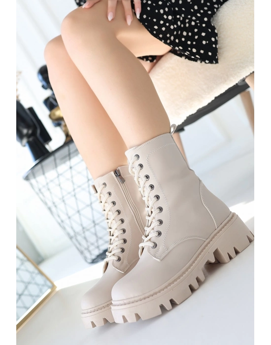 Flona Bej Cilt Bağcıklı Bot - Bamido