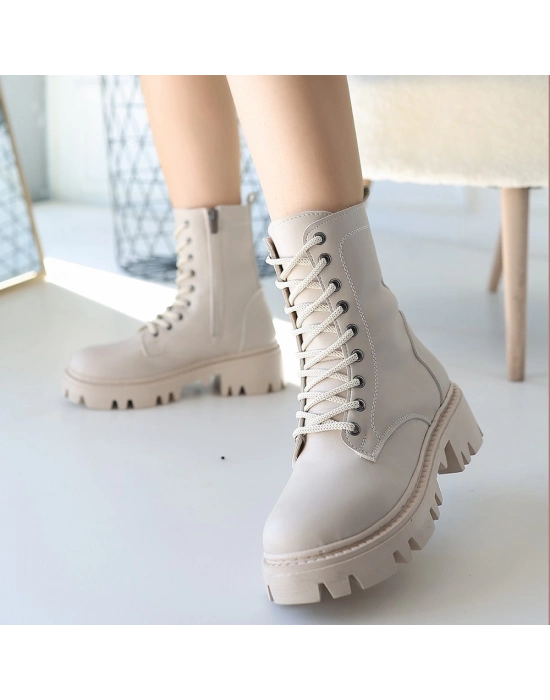 Flona Bej Cilt Bağcıklı Bot - Bamido