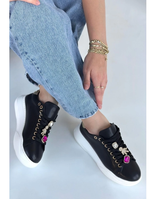 Gane Siyah Cilt Bağcıklı Spor Ayakkabı