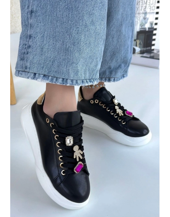 Gane Siyah Cilt Bağcıklı Spor Ayakkabı