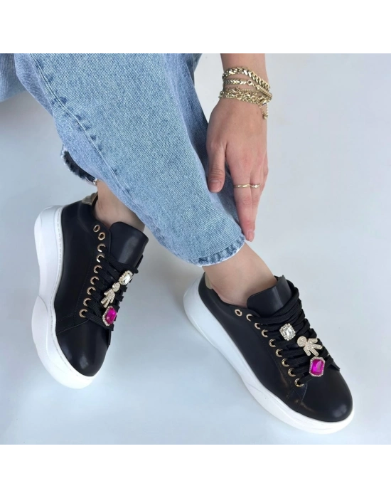 Gane Siyah Cilt Bağcıklı Spor Ayakkabı