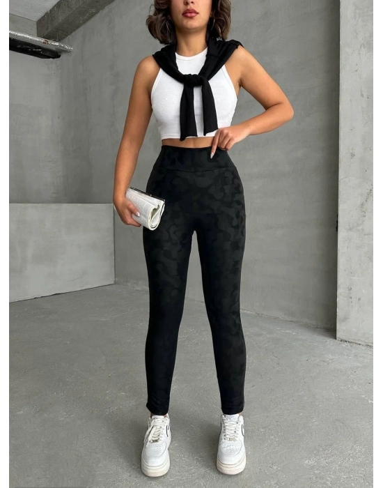 Gizli Yan Fermuarlı Bulut Desenli Tayt Siyah H248638