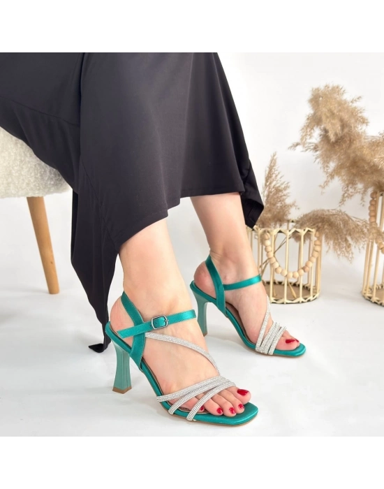 Gloria Yeşil Saten Topuklu Ayakkabı - Bamido