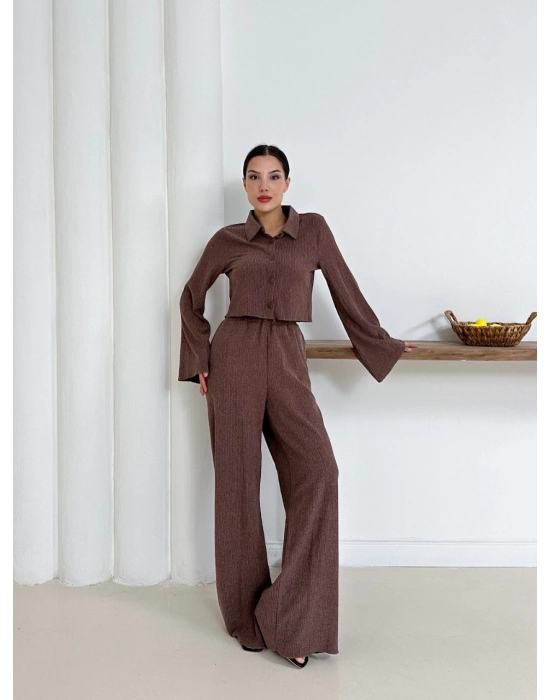 Gömlek Yaka Kaplama Düğmeli Takım Kahve St265866