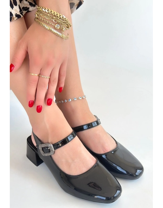 Gowe Siyah Rugan Topuklu Ayakkabı