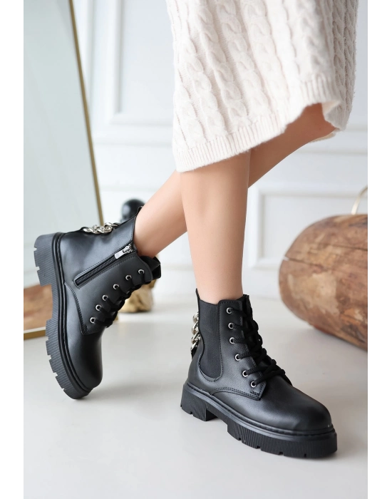 Harte Siyah Cilt Bağcıklı Bot - Bamido