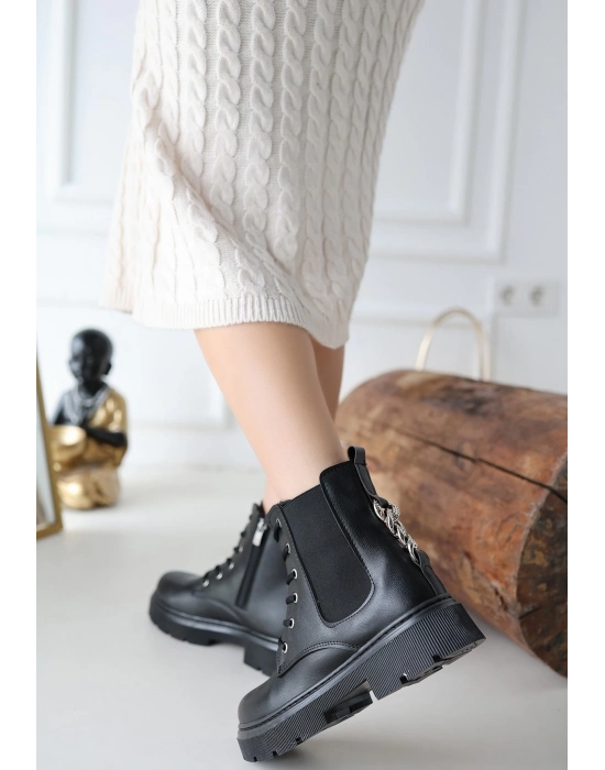 Harte Siyah Cilt Bağcıklı Bot - Bamido