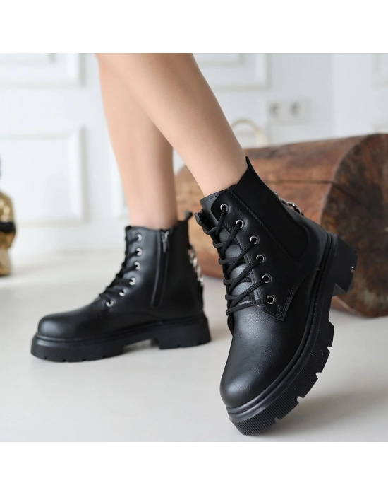 Harte Siyah Cilt Bağcıklı Bot - Bamido