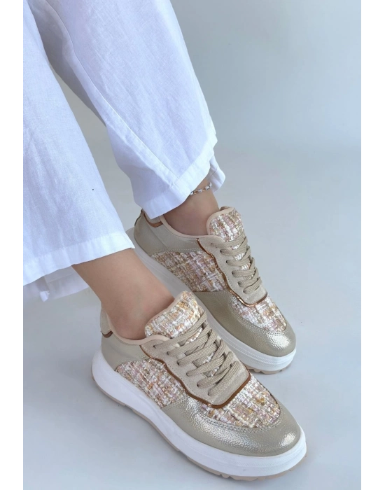 Hawer Bej Cilt Bağcıklı Spor Ayakkabı