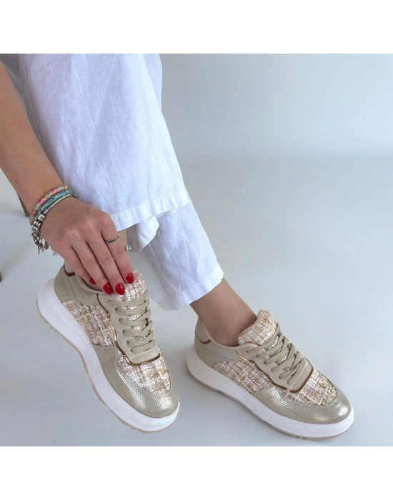 Hawer Bej Cilt Bağcıklı Spor Ayakkabı