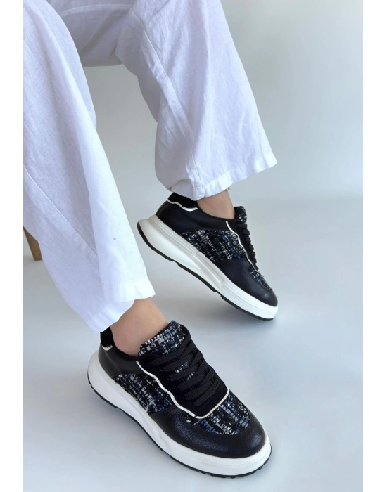 Hawer Siyah Cilt Bağcıklı Spor Ayakkabı