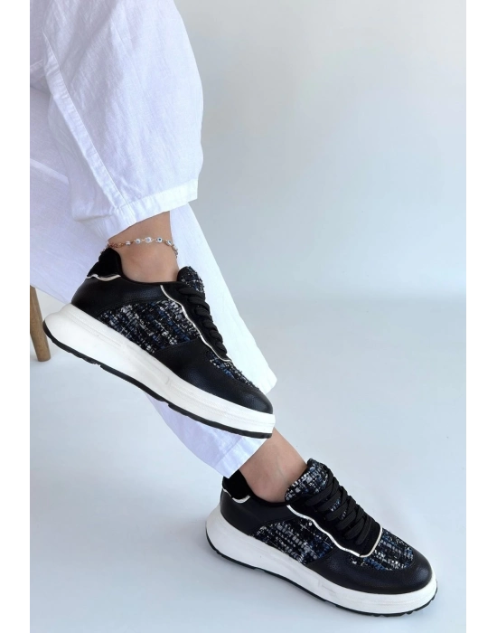 Hawer Siyah Cilt Bağcıklı Spor Ayakkabı