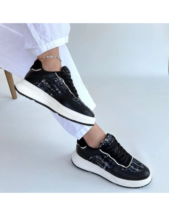 Hawer Siyah Cilt Bağcıklı Spor Ayakkabı