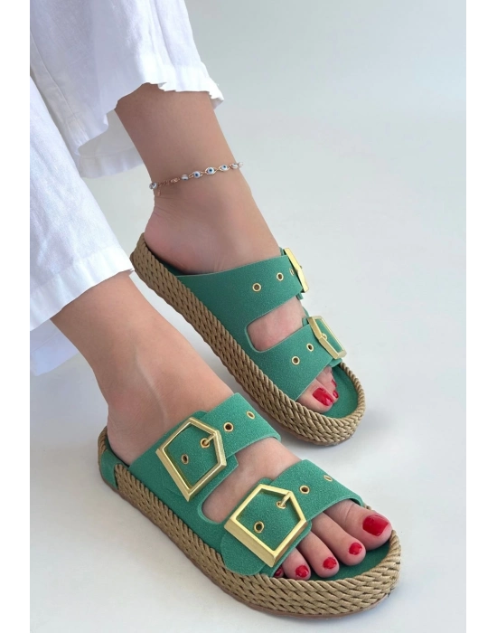 İces Yeşil Nubuk Terlik