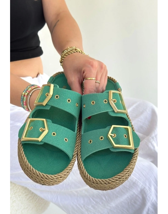 İces Yeşil Nubuk Terlik