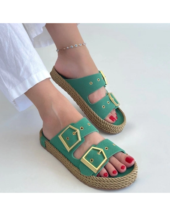 İces Yeşil Nubuk Terlik