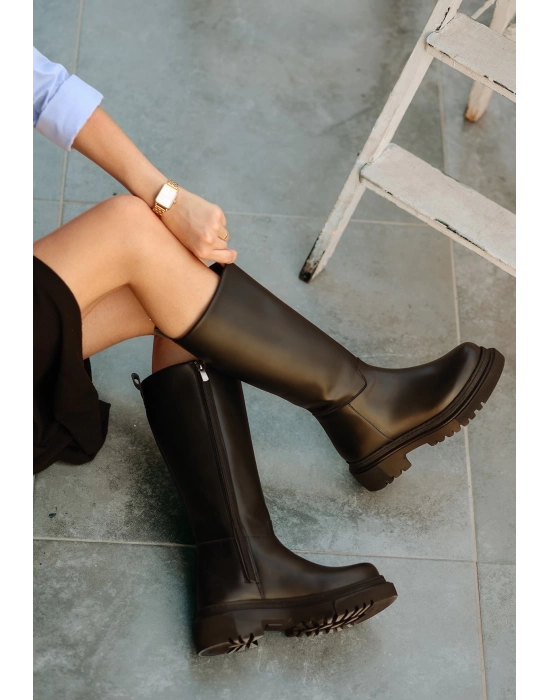 Idax Siyah Cilt Topuklu Çizme