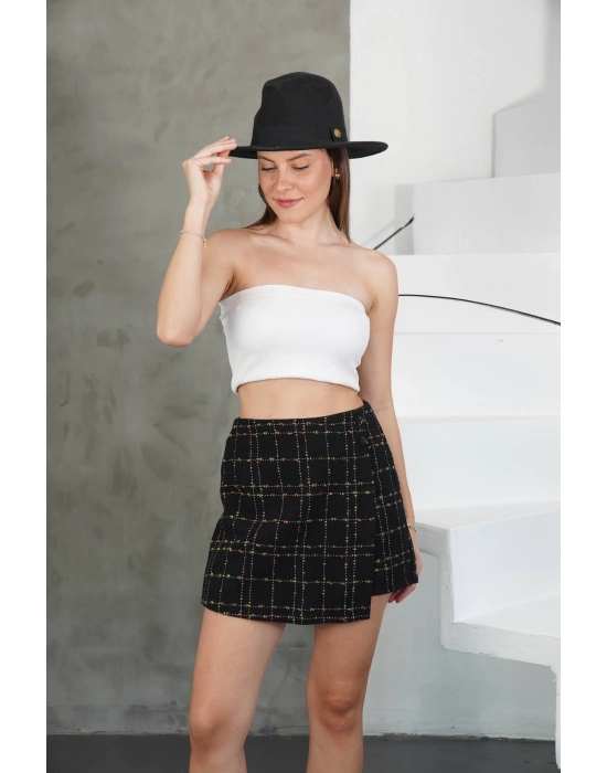 İki Düğmeli Şort Etek Siyah H26414