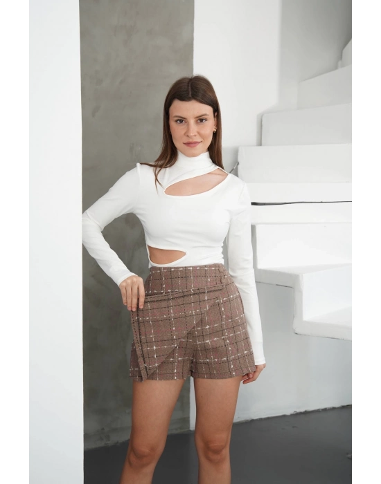 İki Düğmeli Şort Etek Vizon H26414