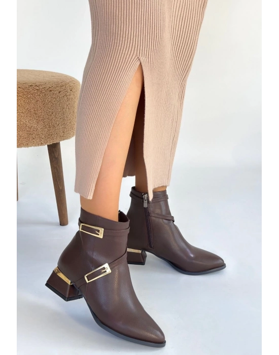 İnay Kahverengi Cilt Topuklu Bot