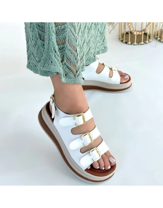 Jatay Beyaz Cilt Sandalet - Bamido