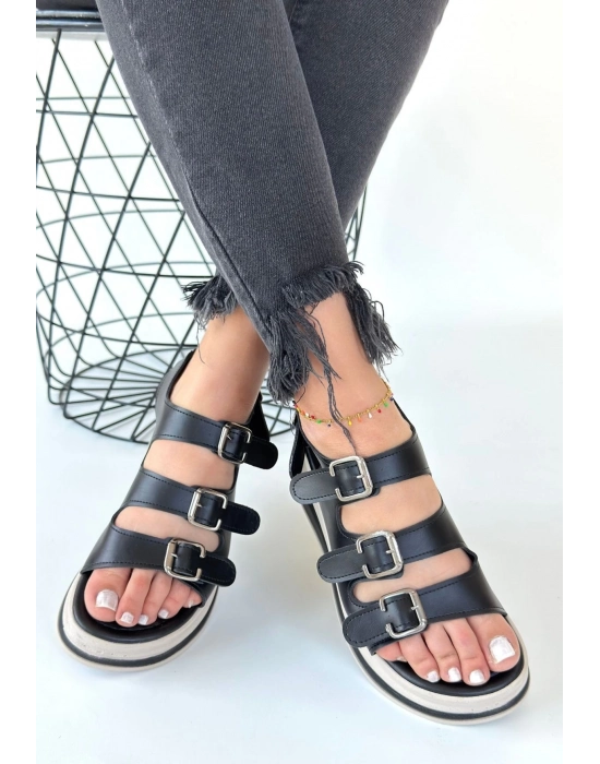 Jatay Siyah Cilt Sandalet - Bamido