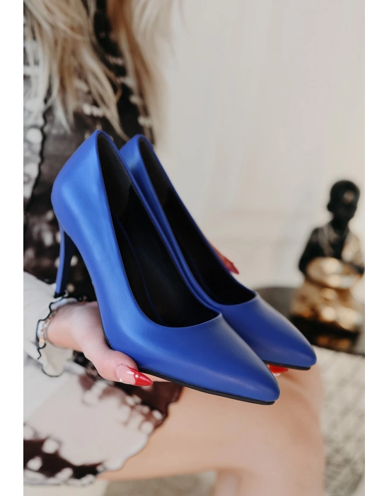 Jilya Mavi Cilt Stiletto Ayakkabı - Bamido