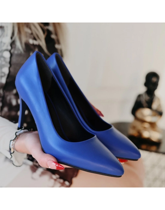 Jilya Mavi Cilt Stiletto Ayakkabı - Bamido