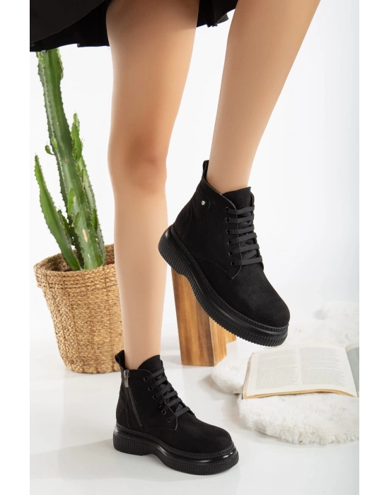 Jiwa Siyah Süet Bağcıklı Bot - Bamido