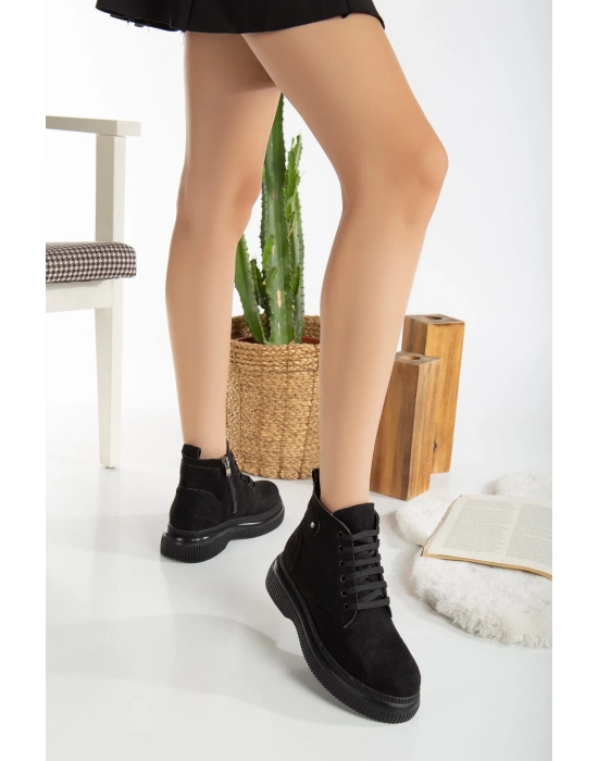 Jiwa Siyah Süet Bağcıklı Bot - Bamido