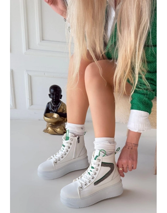 Joila Beyaz Cilt Yeşil Detaylı Bot - Bamido