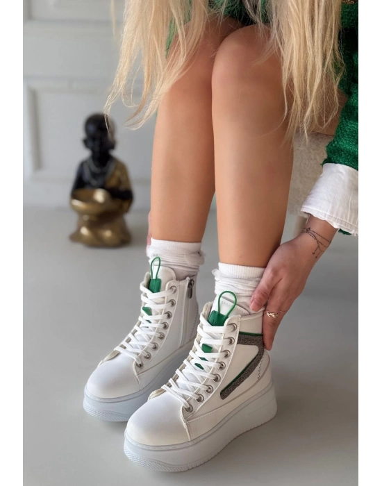 Joila Beyaz Cilt Yeşil Detaylı Bot - Bamido