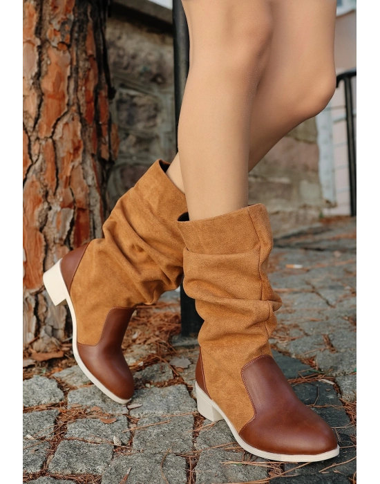 Jolin Taba Cilt Süet Detaylı Çizme - Bamido