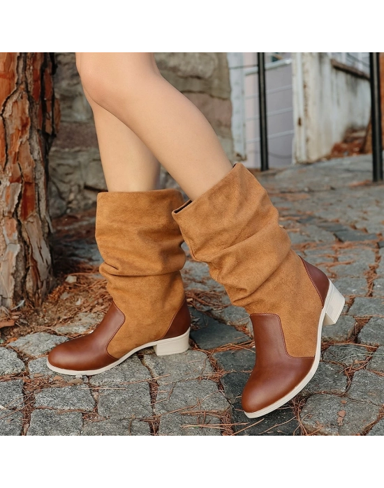 Jolin Taba Cilt Süet Detaylı Çizme - Bamido