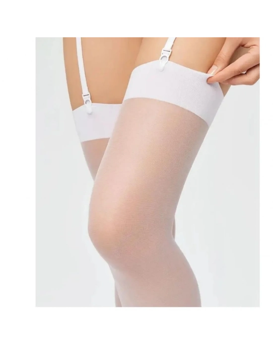 Kadın Beyaz Düz Jartiyer Çorabı