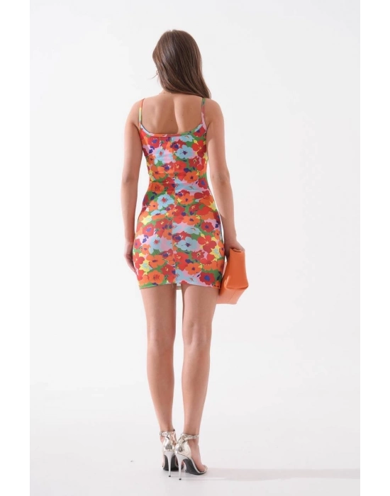 Kadın İnce Askılı Desenli Elbise S8105