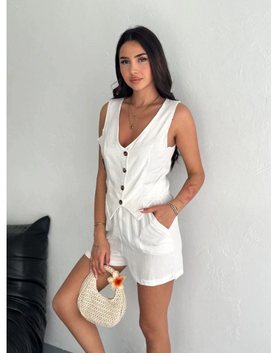 Kadın Keten Şort Yelek Takım S3461