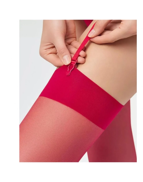 Kadın Kırmızı Düz Jartiyer Çorabı