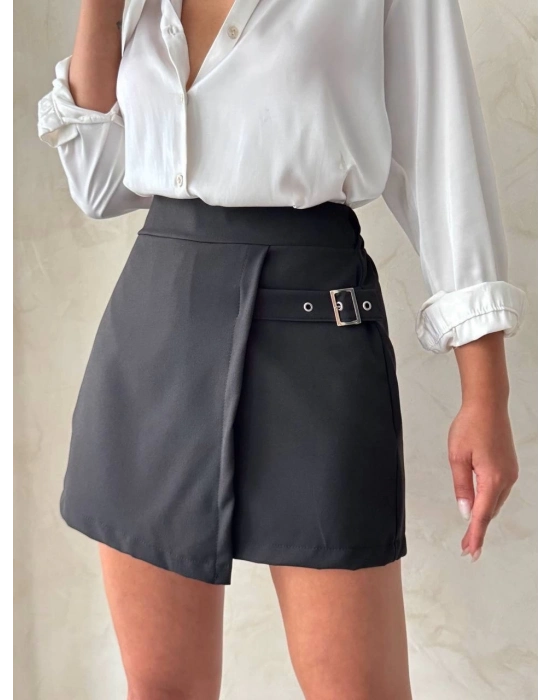 Kadın Tokalı Şort Etek Siyah S25449