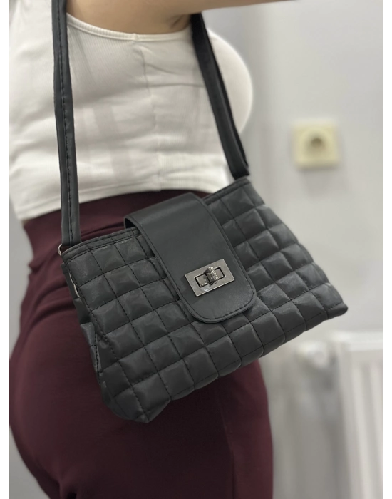 Kapaklı Kapitone Siyah Cilt Çanta