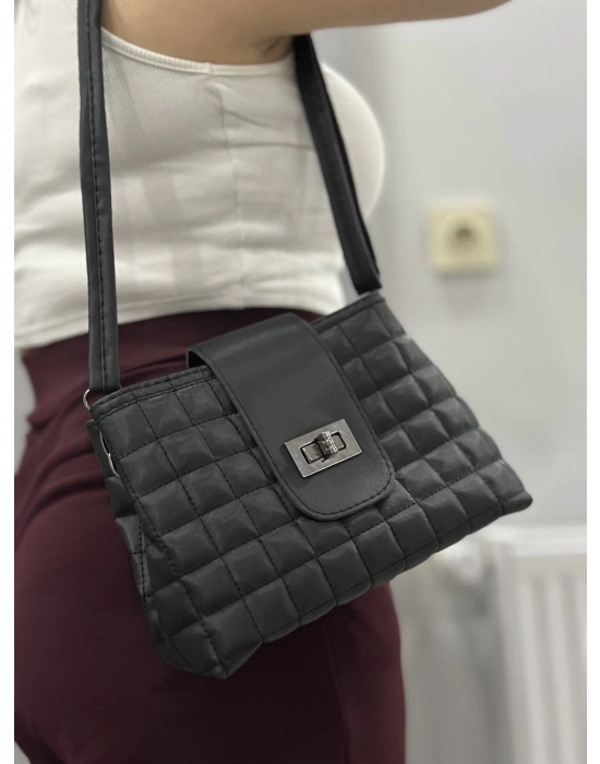 Kapaklı Kapitone Siyah Cilt Çanta