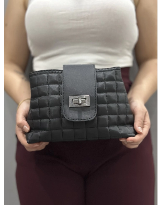 Kapaklı Kapitone Siyah Cilt Çanta