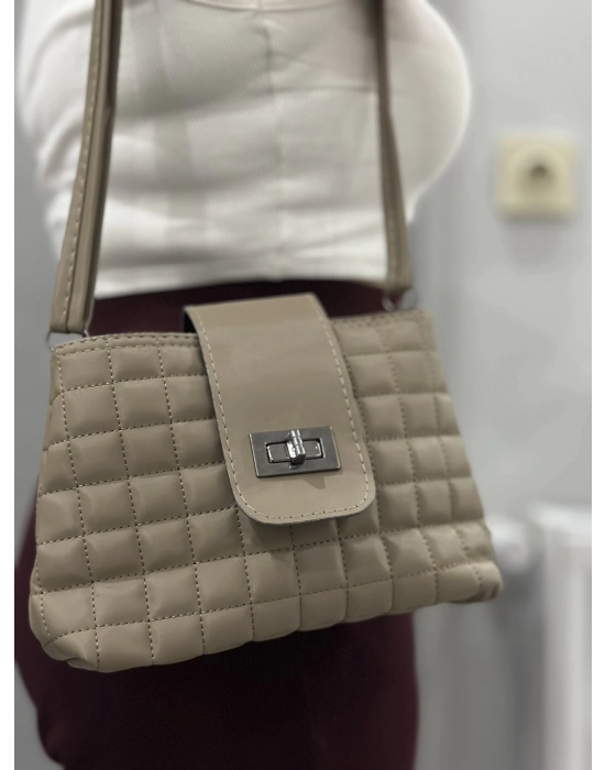 Kapaklı Kapitone Vizon Cilt Çanta