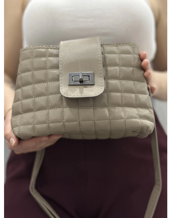 Kapaklı Kapitone Vizon Cilt Çanta